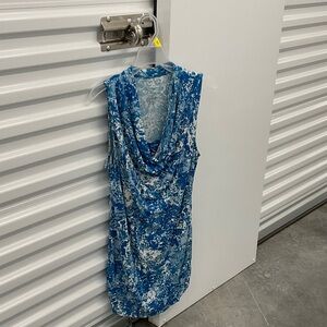 Liz Lange Maternity Blue & White Sleeveless Blouse Nursing Friendly Cowl Neck M